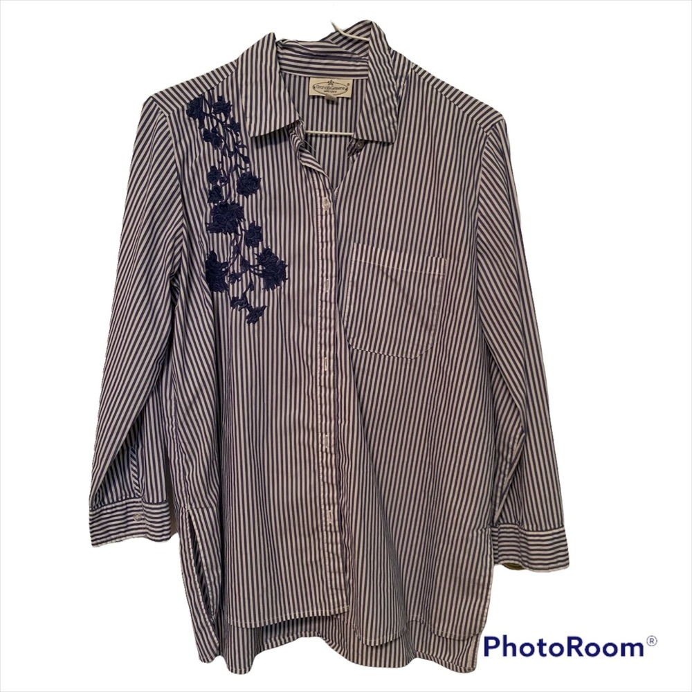 Grand & Greene striped embroidered button down size small S